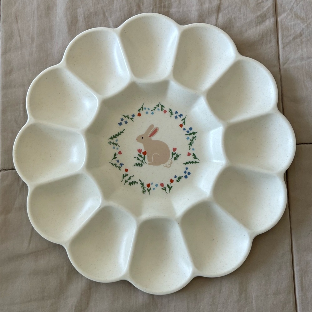 Floral Bunny Egg Platter - Cream